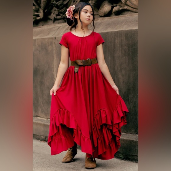 Joyfolie Braelyn Dress Scarlet Red High Low Ruffle Girls Size 10 - Picture 8 of 8